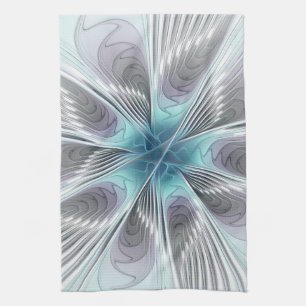 Elegance Modern Blue Grey White Fractal Art Flower Theedoek