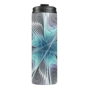Elegance Modern Blue Grey White Fractal Art Flower Thermosbeker