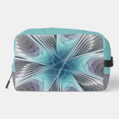 Elegance Modern Blue Grey White Fractal Art Flower Toilettasje (Achterkant)