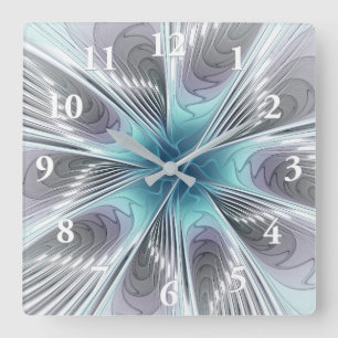 Elegance Modern Blue Grey White Fractal Art Flower Vierkante Klok