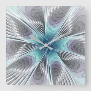 Elegance Modern Blue Grey White Fractal Art Flower Vierkante Klok