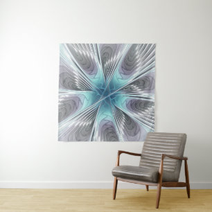 Elegance Modern Blue Grey White Fractal Art Flower Wandkleed