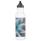 Elegance Modern Blue Grey White Fractal Art Flower Waterfles (Rechts)