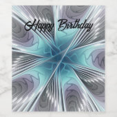 Elegance Modern Blue Grey White Fractal Art Flower Wijn Etiket (Enkel label)