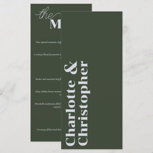 Elegance & Modern Flair Dark Green Wedding Menu (Voorkant / Achterkant)
