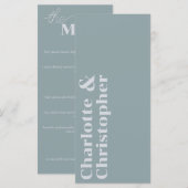 Elegance & Modern Flair Dusty Blue Wedding Menu (Voorkant / Achterkant)