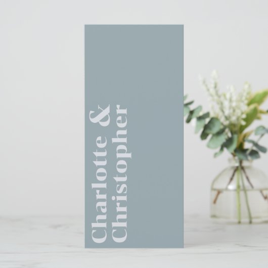 Elegance & Modern Flair Dusty Blue Wedding Menu (Staand voorkant)