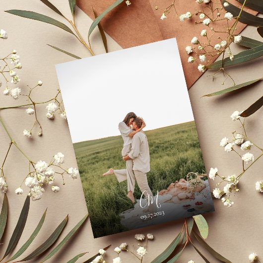 Elegance Monogram Foto QR Code Huwelijk Kaart