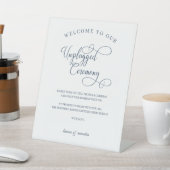 Elegance Navy Blue Script Unplugged Ceremony Reclamebord Met Voetstuk (Insitu)