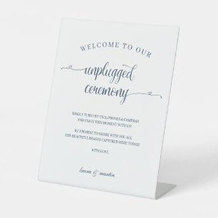 Elegance Navy Heart Script Unplugged Ceremony Reclamebord Met Voetstuk