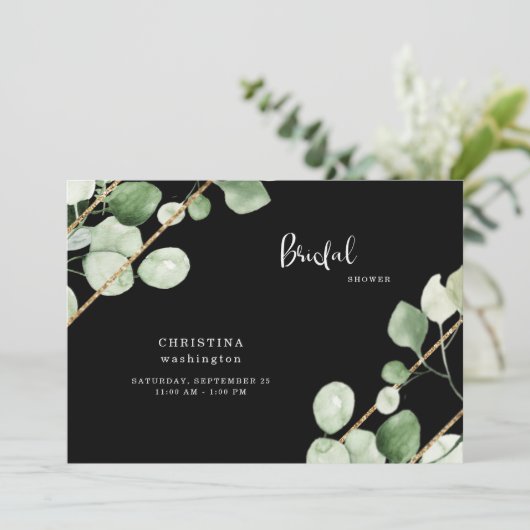 Elegance of Gold & Black Eucalyptus Vrijgezellenfe Kaart (Staand voorkant)