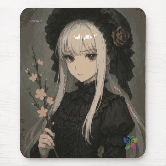 Elegance of the Midnight Blossom Maiden Mouse Pad Muismat (Voorkant)
