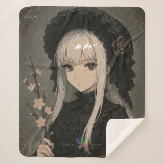 Elegance of the Midnight Blossom Maiden Premium Sherpa Deken (Voorkant)