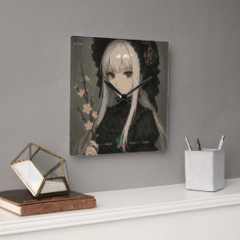 Elegance of the Midnight Blossom Maiden Premium Vierkante Klok