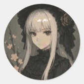 Elegance of the Midnight Blossom Maiden Ronde Sticker (Voorkant)
