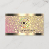 Elegance Pink Gold Glitter Logo Foto en QR Code Visitekaartje (Voorkant)