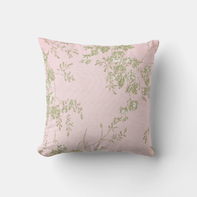 ELEGANCE PINK GREEN FLORAL CUSHION KUSSEN (Voorkant)