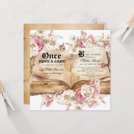 Elegance Pink Rose Floral Royal Baby Shower Kaart (Voorkant / Achterkant in situ)