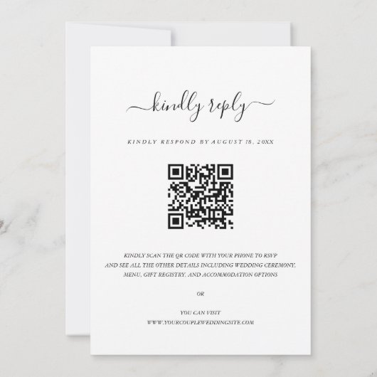 Elegance QR Code RSVP Calligraphy Script Weduwen Kaart (Achterkant)