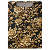 Elegance Reimagined: De Zwarte en Gouden Bloemen Klembord (Voorkant)