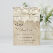  Elegance Ribbon op Lace Wedding RSVP-kaart RSVP Kaartje (Staand voorkant)