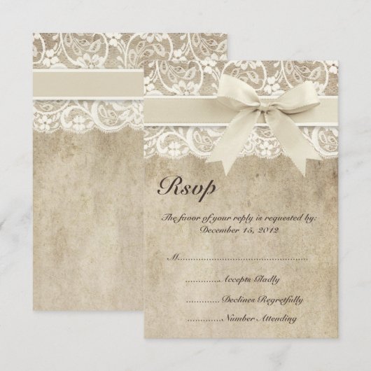  Elegance Ribbon op Lace Wedding RSVP-kaart RSVP Kaartje (Voorkant / Achterkant)