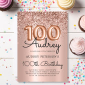 Elegance Roos Gouden Glitter Ballon 100e Verjaarda Kaart