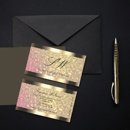 Elegance Roze Lila Gouden Glitter met Initialen Visitekaartje