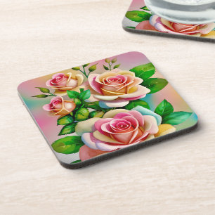 Elegance Rozen Roze en Geel Waterverf Pastel Bier Onderzetter