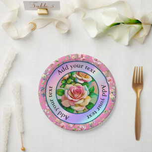 Elegance Rozen Roze en Geel Waterverf Pastel Papieren Bordje