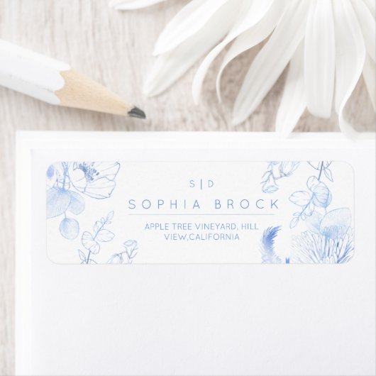 Elegance Rustic Blue Wildflower Wedding Etiket (Insitu)