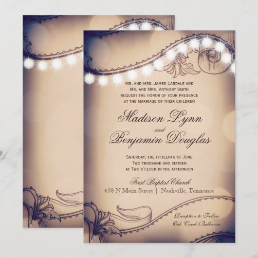  Elegance Rustic Lights Wedding Invitation Kaart (Voorkant / Achterkant)