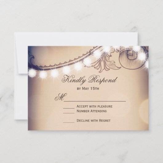  Elegance Rustic Lights Wedding RSVP-kaarten RSVP Kaartje (Voorkant)