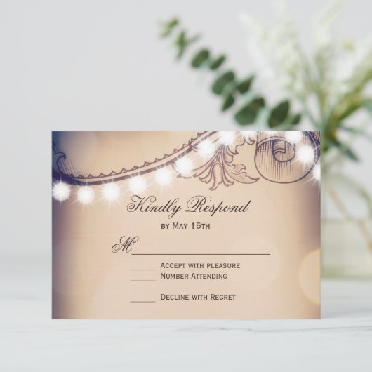  Elegance Rustic Lights Wedding RSVP-kaarten RSVP Kaartje (Staand voorkant)