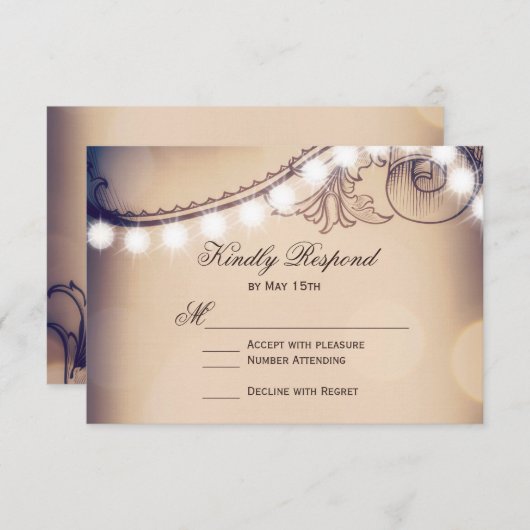  Elegance Rustic Lights Wedding RSVP-kaarten RSVP Kaartje (Voorkant / Achterkant)