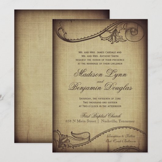 Elegance Rustic Wedding Invitations Kaart (Voorkant / Achterkant)