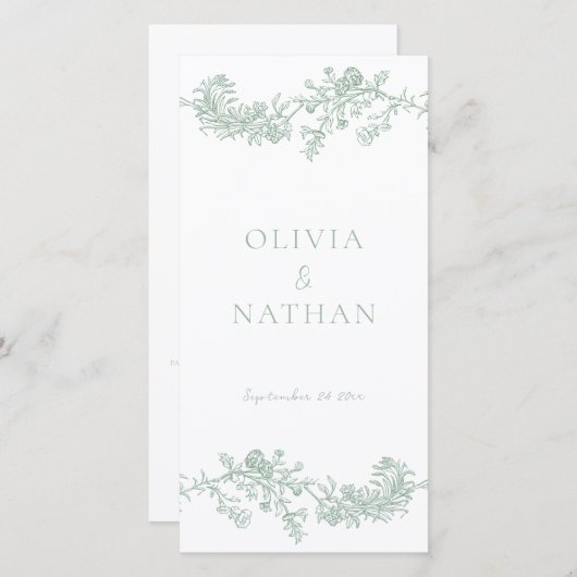  Elegance Sage Green Wedding Programma (Voorkant / Achterkant)