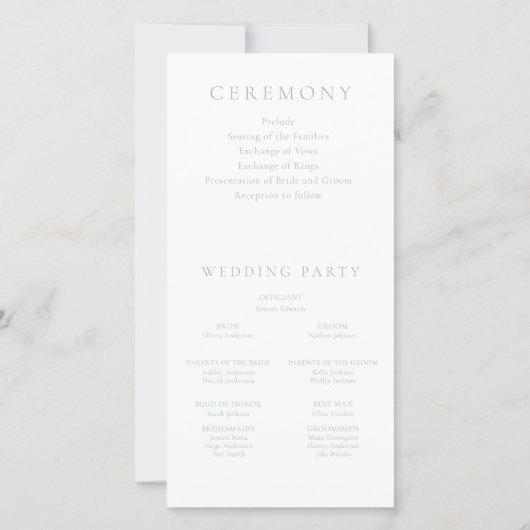  Elegance Sage Green Wedding Programma (Achterkant)