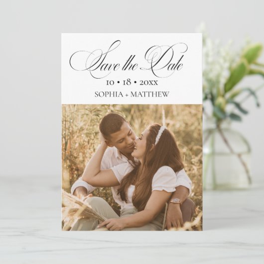 Elegance Script 2 Foto Bruiloft Save The Date (Staand voorkant)