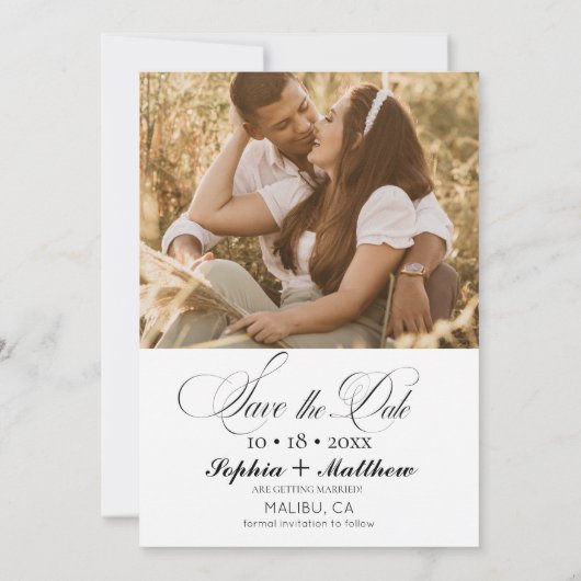 Elegance Script 2 Foto Bruiloft Save The Date (Achterkant)