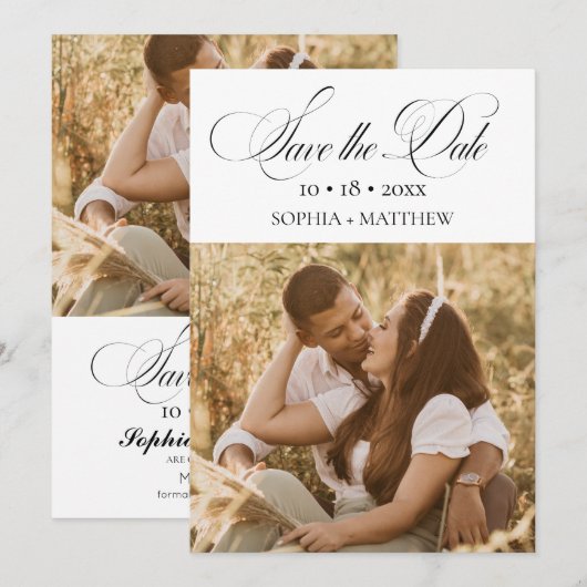 Elegance Script 2 Foto Bruiloft Save The Date (Voorkant / Achterkant)