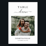 Elegance Script Foto Bruiloft Aangepast Tafelnumme Kaart<br><div class="desc">Modern en elegant ontwerp gedrukt Elegance Script Modern Foto Bruiloft Aangepast Tafelnummer dat kan worden aangepast met uw tekst en voeg elke tafelnummerkaart toe aan uw winkelwagen, één voor één. Klik op de "Pas het aan" knop en gebruik onze ontwerp tool om deze sjabloon aan te passen. Bekijk de Graphic...</div>