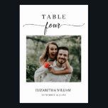 Elegance Script Foto Bruiloft Tafel Nummer Vier Kaart<br><div class="desc">Modern en elegant ontwerp gedrukt Elegance Script Modern Foto Bruiloft Tafel Nummer Vier dat kan worden aangepast met uw tekst en voeg elke tafelnummerkaart toe aan uw winkelwagen, één voor één. Klik op de "Pas het aan" knop en gebruik onze ontwerp tool om deze sjabloon aan te passen. Bekijk de...</div>