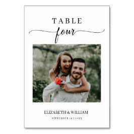 Elegance Script Foto Bruiloft Tafel Nummer Vier Kaart