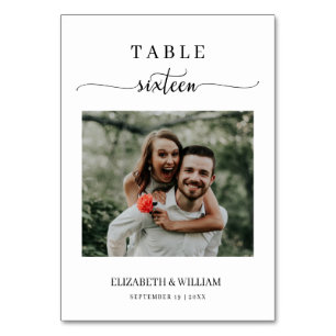 Elegance Script Foto Bruiloft Tafel Nummer Zestien Kaart