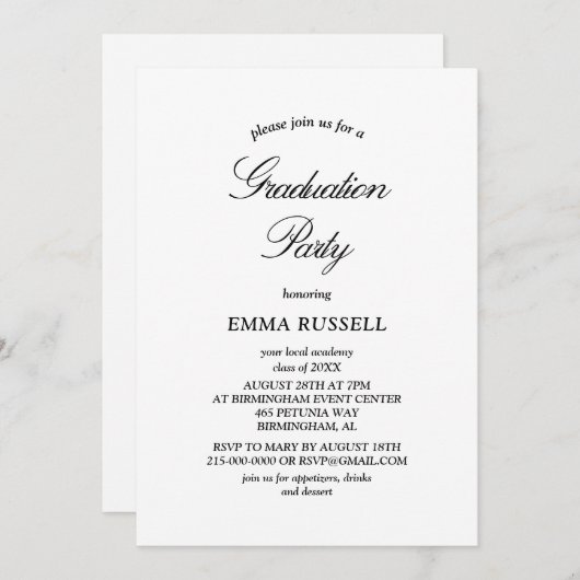 Elegance Script Graduation Party uitnodiging (Voorkant / Achterkant)