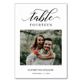 Elegance Script Modern Photo Wedding Table Number Kaart