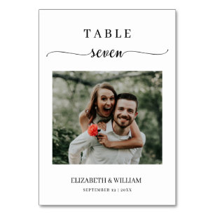 Elegance Script Photo Wedding Table Number Seven Kaart