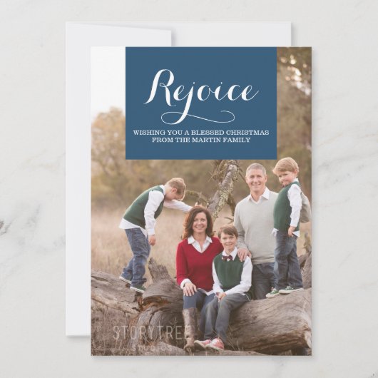 Elegance Squared Kerst Foto Kaart | Blauw (Voorkant)