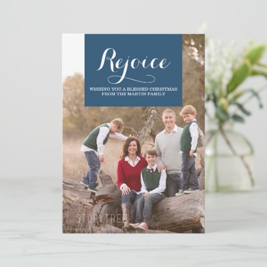Elegance Squared Kerst Foto Kaart | Blauw (Staand voorkant)